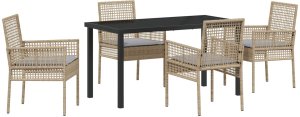 vidaXL 5-częściowy zestaw jadalny z poduszkami beige polirattan 2