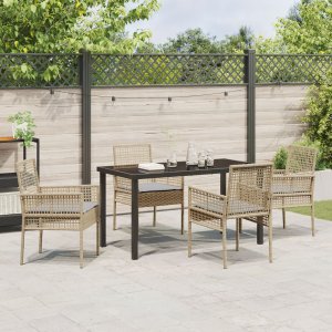 vidaXL 5-częściowy zestaw jadalny z poduszkami beige polirattan 4