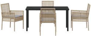 vidaXL 5-częściowy zestaw jadalny z poduszkami beige polirattan 7