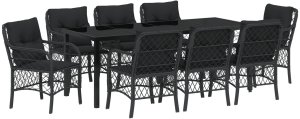 vidaXL Zestaw 9 częściowy z poduszkami  czarny polirattan 2