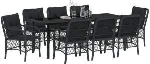 vidaXL Zestaw 9 częściowy z poduszkami  czarny polirattan 3