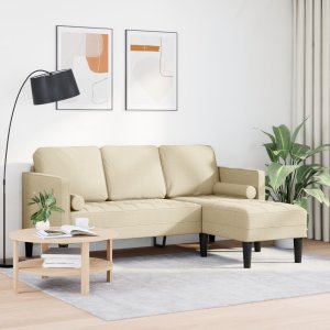 vidaXL Sofa L-Shaped 3-osobowa Kremowa 160 cm Z Tkaniny 3