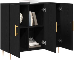 vidaXL Szafka Czarny Dąb 90x34x80 cm z drewna inżynieryjnego 3