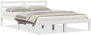 vidaXL Ramka łóżka z zagłówkiem Biała 160x210 cm Lite drewno sosnowe 2