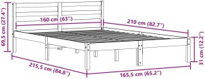 vidaXL Ramka łóżka z zagłówkiem Biała 160x210 cm Lite drewno sosnowe 8