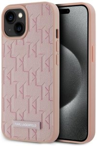 Case Karl Lagerfeld Leather Monogram Metal Logo MagSafe for iPhone 15 pink 1