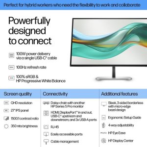 Monitor HP 27-calowy monitor Pro z serii 5 QHD USB-C 527pu 3