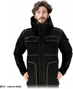 LH-ORKAN-J - męska kurtka ochronna stójka podszyty polarem dopinany kaptur softshell ocieplana wiatro i wodoodporna elastyczna - czarno-żółty M 1