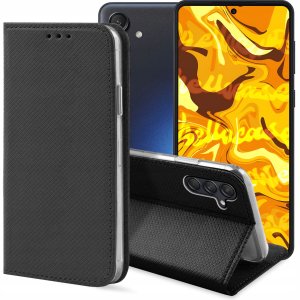 ETUI Z KLAPKĄ DO Samsung Galaxy M55 5G CZARNE ZAMYKANE MAGNETYCZNE KABURA 1