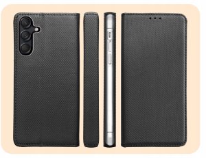 Hello Case ETUI Z KLAPKĄ DO Samsung Galaxy M55 5G CZARNE ZAMYKANE MAGNETYCZNE KABURA 6