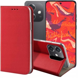 ETUI Z KLAPKĄ DO OPPO A40 CZERWONE ZAMYKANE MAGNETYCZNE KABURA OBUDOWA CASE 1