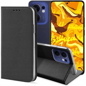 ETUI Z KLAPKĄ DO OPPO RENO13F 4G / 5G CZARNE ZAMYKANE MAGNETYCZNE KABURA 1
