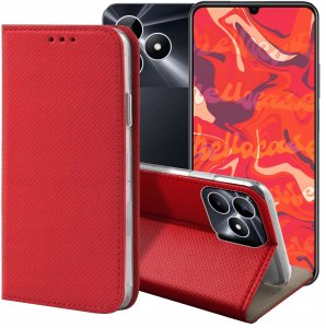 ETUI Z KLAPKĄ DO REALME NOTE 50 / C51 / C53 4G CZERWONE MAGNETYCZNE KABURA 1