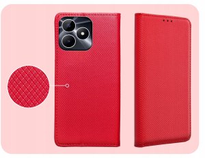ETUI Z KLAPKĄ DO REALME NOTE 50 / C51 / C53 4G CZERWONE MAGNETYCZNE KABURA 4