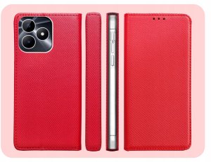 ETUI Z KLAPKĄ DO REALME NOTE 50 / C51 / C53 4G CZERWONE MAGNETYCZNE KABURA 6