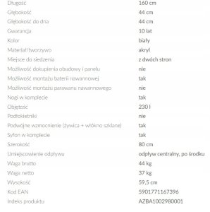 WANNA WOLNOSTOJĄCA NAROŻNA PRAWA CREA 160X80 4