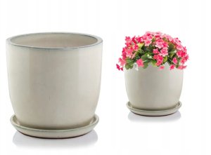 Doniczka ceramiczna z podstawką kremowa okrągła 31x27cm 1