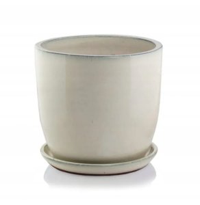 Polnix Doniczka ceramiczna z podstawką kremowa okrągła 31x27cm 2