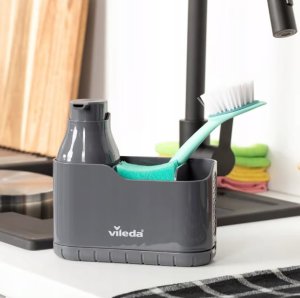 Dozownik do mydła Vileda Organizer kuchenny z dozownikiem na płyn 18,5x8,5x16,5cm Plastikowy szary 2