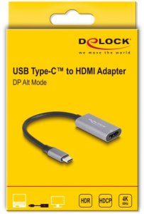 Adapter AV Delock Delock - Highspeed - Videoadapter - 24 pin USB-C mannlich zu HDMI weiblich - 15 cm - Grau/Schwarz - unterstutzt 4K 60 Hz (4096 x 2160), HDR-Support, DP Alt Modus-Support 3