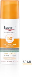 Eucerin Oil Control Dry Touch Gel Kreminis SPF 50+ Tinted Light apsauginis kremas nuo saulės, 50 ml 1