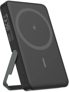Išorinė baterija 5000 mAh DELTACO, su stoveliu, bevielė, PD 20 W, magnetas, juoda / PB-Q1007 / 1903254 1