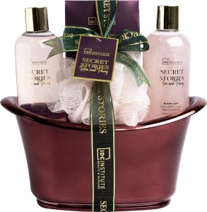 Kūno priežiūros rinkinys IDC Institute Scented Garden Secret Stories: dušo želė, 200 ml + vonios druska, 250 g + vonios putos, 200 ml + plaušinė 1