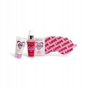 Rinkinys IDC Institute In Love: kūno losjonas, kūno dulksna, 90 ml + vonios druska, 50 g + miego kaukė 2