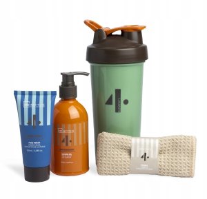 Rinkinys IDC Institute 4 elements: dušo želė, 250 ml + veido prausiklis, 100 ml + gertuvė + rankšluostis 2