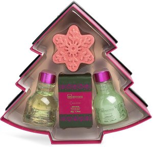 Rinkinys IDC Institute Kalėdų eglutė: vonios putos, 100 ml + dušo želė, 100 ml + vonios druska, 50 g + vonios kamuoliukas, 50 g 1