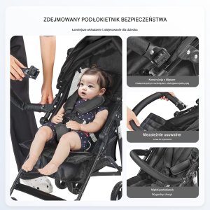 Wózek Vevor Ultralekki Czarny Składany Wózek Spacerowy  Kompaktowy i Bezpieczny 3