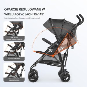 Wózek Vevor Ultralekki Czarny Składany Wózek Spacerowy  Kompaktowy i Bezpieczny 6