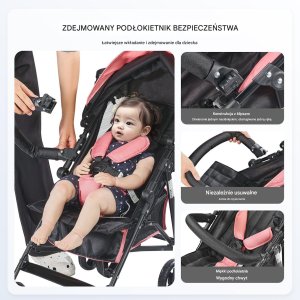 Wózek Vevor Ultralekki Różowy Składany Wózek Spacerowy  Kompaktowy i Bezpieczny 3