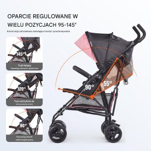 Wózek Vevor Ultralekki Różowy Składany Wózek Spacerowy  Kompaktowy i Bezpieczny 6