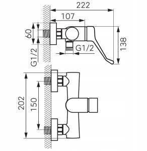 ALGEO MEDICO bateria natryskowa ścienna, chrom 3