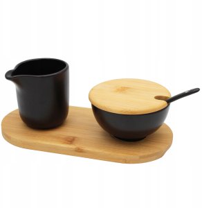 ZESTAW CERAMICZNA CUKIERNICZKA I MLECZNIK NA BAMBUSOWEJ PODSTAWCE BRUNBESTE BB-4503 1