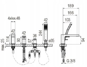 Valvex bateria wannowa stojąca 4-otworowa z akcesoriami ARS, miedź szczotkowana 2420580 3