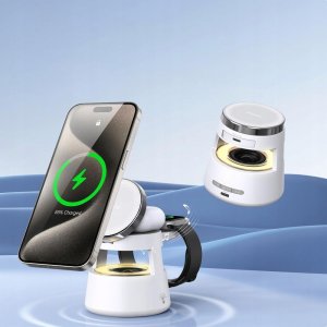 DUZZONA W23 - ładowarka indukcyjna 5w1 z głośnikiem Bluetooth i podświetleniem, kompatybilna z MagSafe 15W czarna 7