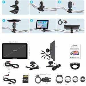 Radio samochodowe Carpuride W712D ekran motocyklowy 7'' podwójne kamery 1080p CarPlay 3