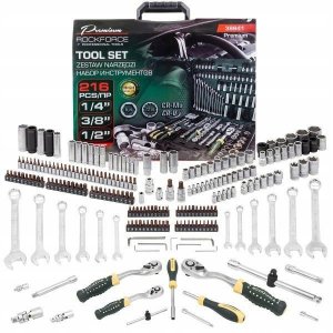 Zestaw narzędzi 216el. 1/4" 3/8" 1/2" Premium Cr-Mo Cr-V (4-32mm) 3