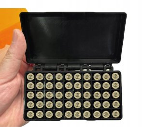 PUDEŁKO Skrzynka na AMUNICJĘ 9mm CZARNE BEZPIECZNE PISTOLET 50 miejsc 2