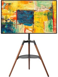 Stojak tripod TV 32-65" do 32kg regulowany z półką drewniany 1
