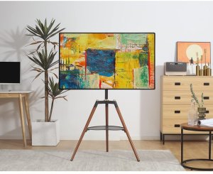 Stojak tripod TV 32-65" do 32kg regulowany z półką drewniany 3