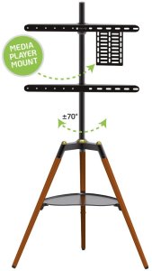 Stojak tripod TV 32-65" do 32kg regulowany z półką drewniany 4
