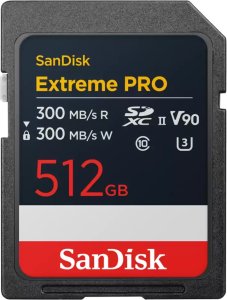SanDisk Extreme PRO 512GB SDXC Memory Card, R 300MB/s W 300MB/s, 8K, V90, UHS-II 1