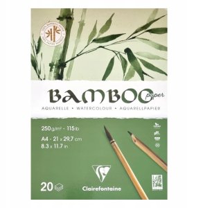 Clairefontaine Akvarel Papir "100% Bamboo Paper" 20 ark A4, 250gram, Toplimet, kraftig papbagside 1