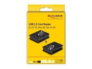 Czytnik Delock DeLOCK USB 2.0 Card Reader for CF / SD / Micro SD / MS / xD / M2 memory cards, CF, MMC, MS Duo, MS Micro (M2), MicroSD (TransFlash), SD, xD, Black, 480 Mbit/s, USB 2.0, 43.5 mm, 56.6 mm 4