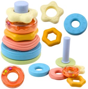 Wieża z Kółek Układanka Sensoryczna Dla Malucha Pastelowa 17cm 1