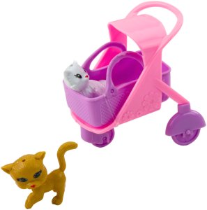 Mini Lalka Z Akcesoriami Wózek Kotki Zestaw Laleczka Różowa 4