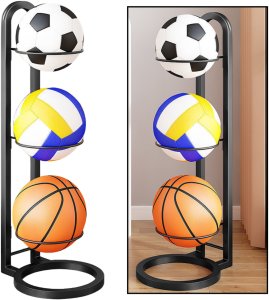 LeanToys Stojak na 3 piłki, metalowy, czarny 3